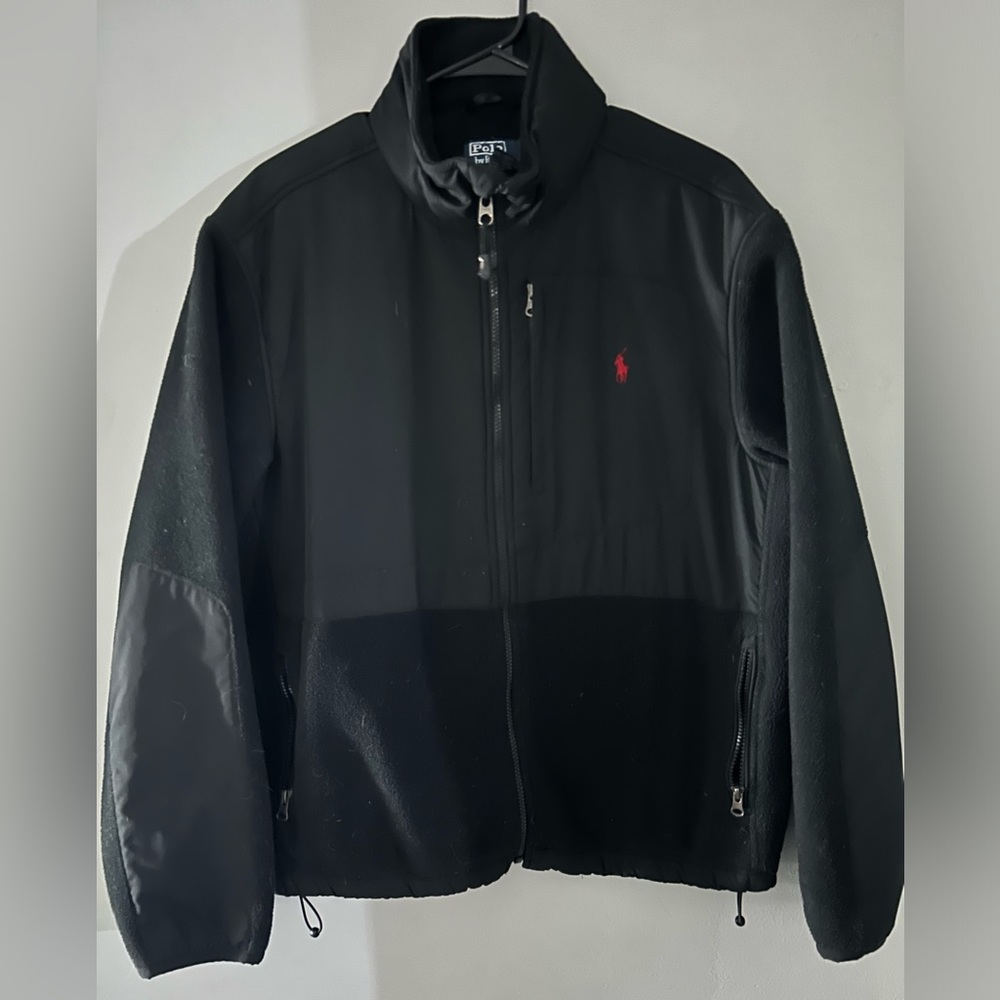 Polo Ralph Lauren Men’s Zip-Up Fleece Jacket with hidden rain repellent hood